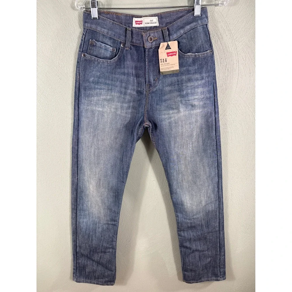 Levi's 514 Slim Straight Jeans Size 20 Slim W28 L30 Blue Medium Wash Classic NWT
